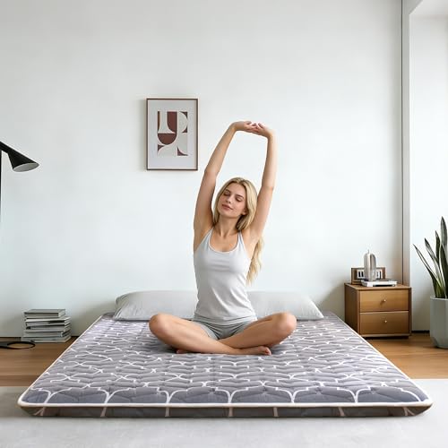 6th Generation Japanese Floor Futon Mattress - Extra-Thick 9-Layer Modern Futon with 100% High-Density Foam, Portable Floor Mattress Sleeping Pad for Adults, Guest Room, Dormitory, Twin Size (39"X80") - color: Grey, size: Twin(39"X80")