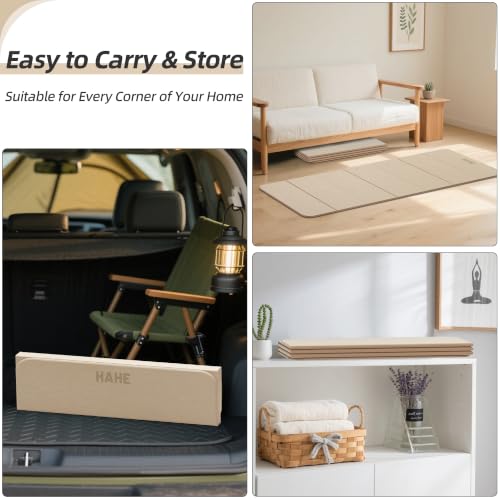 HAHE Foldable Yoga Mat 74"Lx32"Wx1/3"Thick, Folding Exercise Mats - color: Cream
