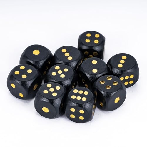 Wooden D6 Dice Set 10PCS 16mm 6 Sided Dice for DND RPG Board Games - color: D6-black G