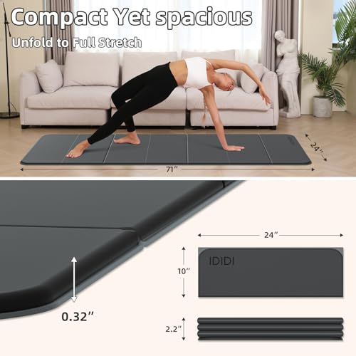 Foldable Yoga Mat Extra Thick 0.32"(8mm) | Folding Exercise Mat,Odorless POE, Non-Slip Grip, No-Curl Edges, Great for Yoga, Pilates & Home Workouts - color: Black