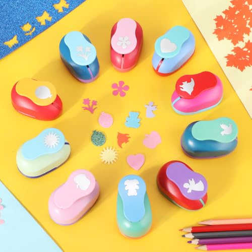 Harloon 10 Pcs Craft Hole Punch Shapes 1 Inch Paper Punch Hole Mix Shapes Cutters for Paper Crafting Scrapbooking Office Supplies(Rich) - style: Rich