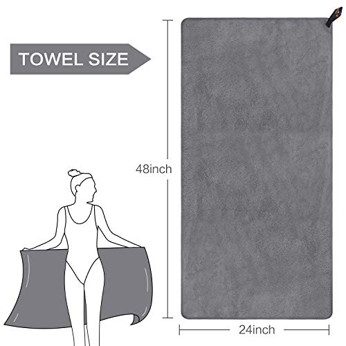 SUNLAND Microfiber Gym Bath Towels for Men Momen 24x48In | Ultra Soft, Travel Camping Towel, Super Absorbent, Swimming Sport Yoga Sweat, With Straps for Adults and Children - color: Grey X 2