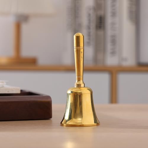 Super Loud Solid Brass Hand Call Bell Dinner Bell (S) | Hand Bells for Seniors Bedside, Teacher Classroom Bell, Ringing Bell at Wedding, Tibetan Meditation Bells, Gift for Bedridden - size: Small