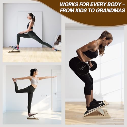 Slant Board for Calf-Stretching - Adjustable Wooden Incline Wedge Stretcher for Squats, Foot & Ankle Mobility, Portable Fitness Equipment, Balance Block for Heel Stretch,300 LBS Capacity