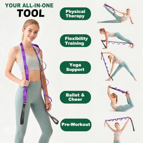 Acozycoo Stretching Strap with Loops for Leg Calf Back Physical Therapy - color: Purple