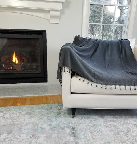 InfuseZen Stonewashed Turkish Organic Cotton Couch Throw Blanket - Charcoal - color: Large Charcoal (80" X 48")
