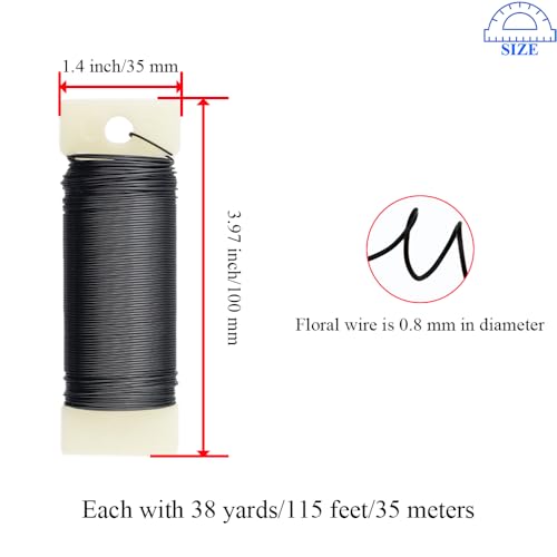 HAHIYO 22Gauge Black 3Roll Total 115Yards(345Feet) Metal Floral Wire Flexible Paddle Wire for Crafts Christmas Wreaths Tree Flower Arrangement Bouquet Wrapping Wedding DIY - color: Black, size: 22Gauge-3P/115Yards