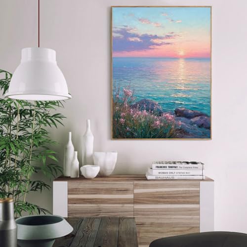 Mrnsiet Paint by Number for Adults Beginners, Easy Lake Paint by Numbers Kits on Canvas, Sunset Oil Painting Kits Adults' Paint-by-Number Kits for Home Wall Decor 16x20 Inch - color: MT22680-US
