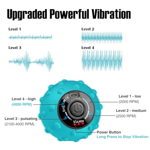 Vulken 4 Speed High Intensity Vibrating Massage Ball with USB Charging for Muscle and Deep Tissue, Plantar Fasciitis Pain Relief, Myofascial Release and Trigger Point Treatment for Back, Blue - color: Blue - Usb
