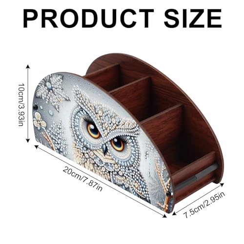 Diamond Painting Storage Box, DIY 5D Owl Design Multi-Compartment Wooden Tabletop Organizer, Diamond Art Storage Holder for Pens Makeup Brushes Remotes Office Supplies Desktop Decoration - color: Owl