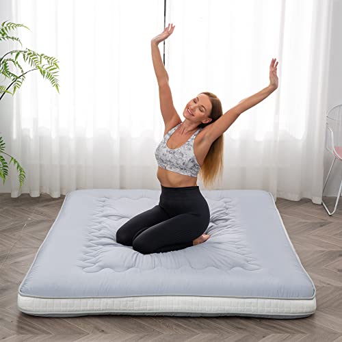 Dr.Futon Japanese Floor Futon Mattress Extra Thick Folding Roll Up Bed Topper Mat for Guest,Lounger and Tavel - color: Silvergrey, size: Full