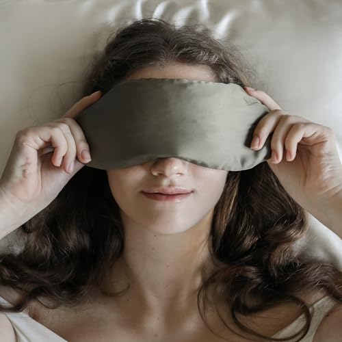 Weighted Eye Pillow with Labradorite & Obsidian Fill - Silk Satin Sleep Mask - Meditation & Yoga Eye Cover - Light-Blocking Eye Mask for Rest - Relaxation & Mindful Use - color: Sage