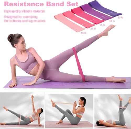 Pilates Set – Home Pilates Equipment for Women Kit with Magic Circle Pilates Ring and Ball Set, Resistance Bands & Massage Balls & Exercise Bands for Toning,Flexibility & Core Strength - color: Light Pink