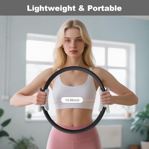 Pilates Ring 15 Inch Magic Circle Ring, Dual Padded Handles Pilates Rings Circle, Adjustable Yoga Ring - color: Black