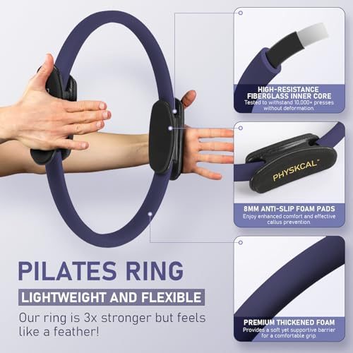 PhysKcal Pilates Kit, 15-Inch Pilates Ring with 1x Pilates Ball & 5X Bands | Aesthetic Home Pilates Equipment Set, Essential Kit for Beginners in Minimalist Style. Comes in Premium Packaging - color: Navy