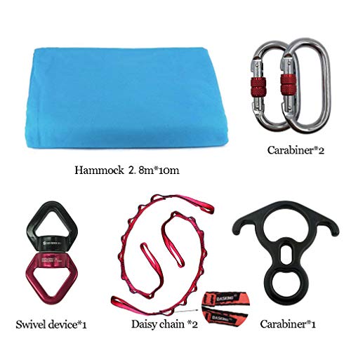 Durable Aerial Silks Starter Kit with 11-Yard Yoga Hammock & Hardware | Aerial Swing for Acrobatic Flying Yoga & All Levels, Aerial Rigging Point up to 14ft, Durable, Safe - color: Light Blue