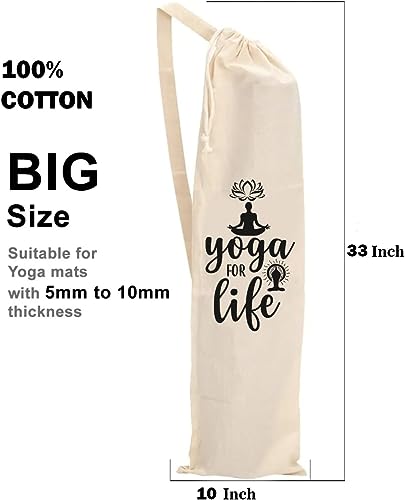 Mayatra's Organic Large Yoga Mat Tote Bag Cover -100% Cotton Lightweight,Washable Yoga Dust Bag With Adjustable Strap Unisex - color: Life