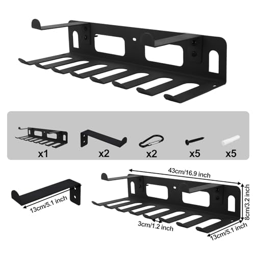 Multi-Purpose Gym Equipment Storage Rack, Stainless Steel Rack Holder Organizer Wall Mount with Screws Home Gym Organization Accessories for Foam Rollers Straps Jump Ropes Yoga Mat (Black)