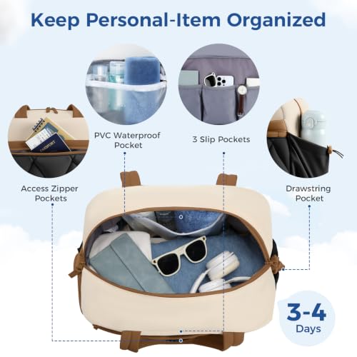 Women's Duffle Gym Bag, Carry-On Shoe Compartment for Weekender Overnight - color: Beige & Brown, size: Large