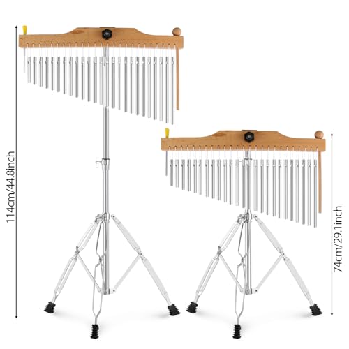 EASTROCK 25 Note Chimes Single-row Bar Chime Height-Adjustable Stand Silver - color: 25note Silver