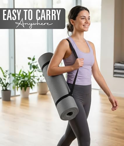 ROMIX Yoga Mat Thick 10Mm, Non-Slip Exercise Mat, 72 X 24 In, NBR - color: Gray