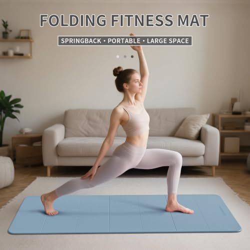 7-Fold Yoga Mat 70"x24" - 1/2 Inch Thick - color: Blue-gray+Navy blue