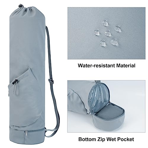 sportsnew Yoga Mat Bag with Water Bottle Pocket & Wet Pocket for Women - color: Dusty Blue, size: Medium
