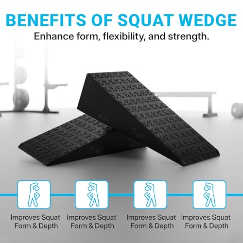 Uwaomah.Squat wedge, pack of 2, 1500 LBS Capacity, 1" & 2" Heel Elevated Squat wedge block of calf stretching & Physical Therapy, Foot Workout Wedge, Ankle Mobility, Portable Heavy Duty Blocks