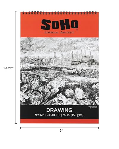 SoHo Urban Artist Softcover Drawing Pad - 9"x12" - 92 lbs/150gsm, Mixed Media, 24 Dual-Sided Sheets, Acid-Free, Wire-Bound, Micro-Perforated, Repeated Erasing & Reworking - size: 9"x12"