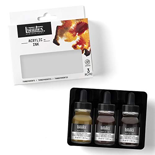 Liquitex Professional Acrylic Ink, 1-oz (30ml), Transparent Set, Set of 3 | Ultra Fluid Acrylic, Highly Pigmented, Dye-Free, Non-Fading, Satin Finish, Permanent When Dry, Lightfast - color: Transparent - Set of 3