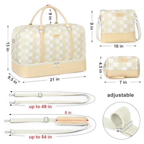 IBFUN Weekender Bags for Women, 21" Travel Duffle Bag with Shoe Compartment - color: F2-Khaki