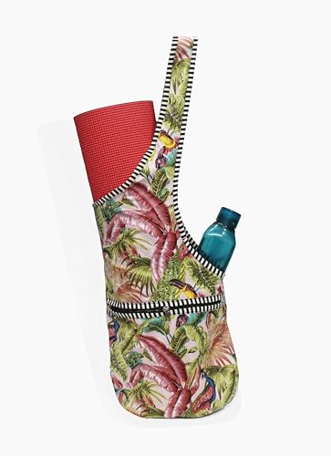 INDIAN CRAFT CASTLE Yoga Mat Bag | Tote Mat Bag | Sling Yoga Tote w/Large Side Pocket & Zipper Pocket | Yoga Mat Carrier Fits Most Size Mats - color: Pink & Green