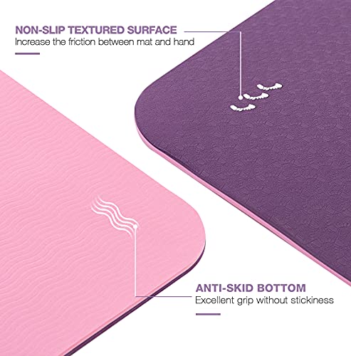 UMINEUX Large Yoga Mat for Men and Women 1/4 & 2/5 Inch Extra Thick TPE Fitness Mat for Home Gym Workout, Non-Slip, Eco Friendly Exercise Mat for Yoga, Pilates, Stretching, Meditation - color: Violet & Prism Pink, size: 72"x48"x1/4"