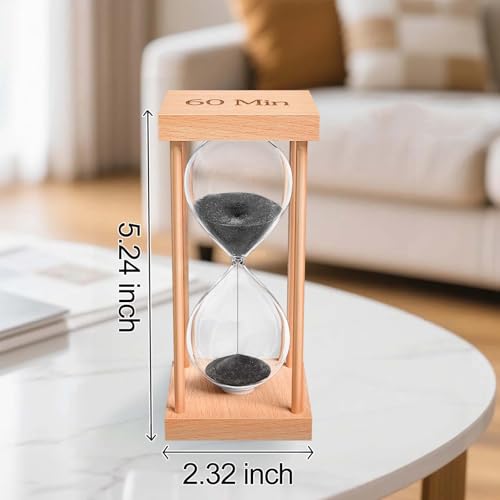 60 Minute Sand Timer, 60 Min Wood Small Hourglass Timer, Black Sand Clock, One Hour Wooden Hour Glass for Classroom, Sandglass, Reloj De Arena Decorativo, Home, Office, Game, Gift - color: Black, size: 60 Min
