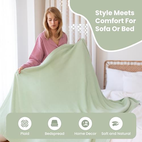 Dalisa Alina GOTS Organic Cotton Throw Blanket, Sage, 50x60 in - color: Sage, size: 50x60