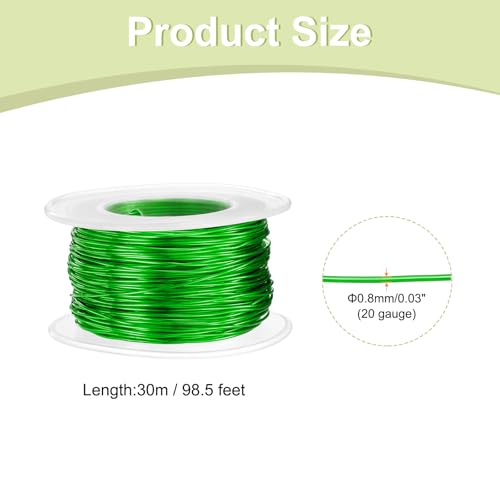 HARFINGTON 20 Gauge Aluminum Craft Wire 0.8mm 98.5ft Flexible Bendable Anodized Metal Jewelry Sculpting Wire for Jewelry Making Modelling Craft DIY, Green - color: Green, size: 30M x 0.8mm