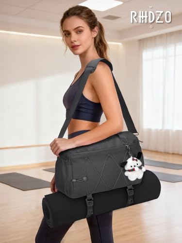 RHDZO Small Gym Bag for Women with Yoga Mat Holder and Wet Pocket Dark Gray | Mini Duffle Bag for Men, Yoga Bags with Barbell Pad Holder, Water Bottle Holder, Sports Travel Workout Dance, Luggage Strap - color: Dark Gray