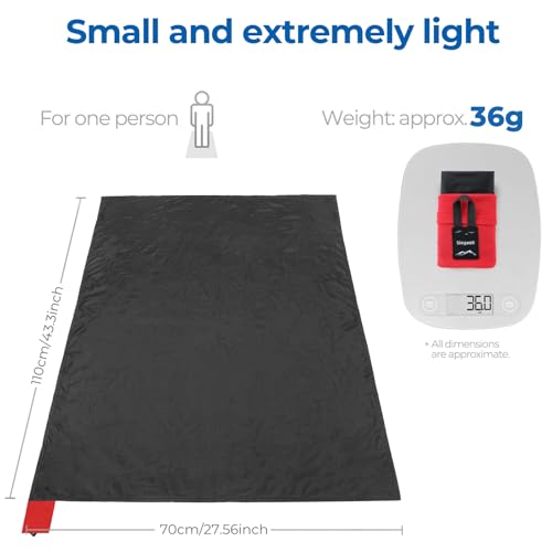 Pocket Picnic Blanket, Small Picnic Blanket 43x27" 1.27oz Black 1 Person - color: Black (Red Pack), size: 43x27″