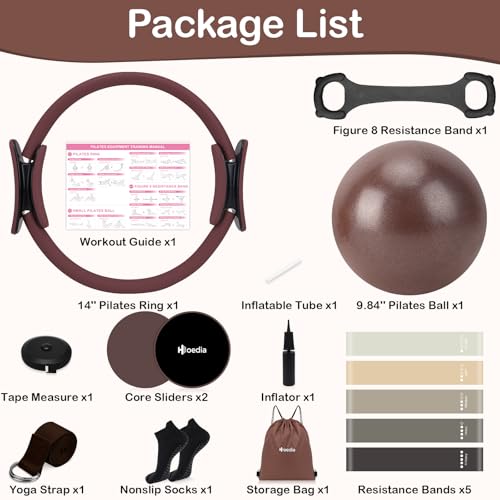 Hoedia Pilates Kit for Women, Pilates Equipment Ring and Ball Set - color: Brown