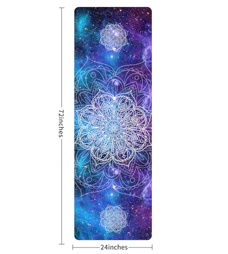 Non Slip Yoga Mat TPE Workout Mat for Men Women, Thick Workout Mat with Carrying Strap, Fitness Mats for Exercise, Yoga, Fitness, Pilates, Floor Workouts (72" x 24" x 6mm) - color: Flower E