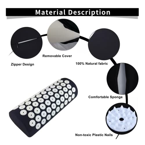 Acupressure Massage Pillow Acupuncture Massager for Neck Back Head Pain Relief,Black - color: Black