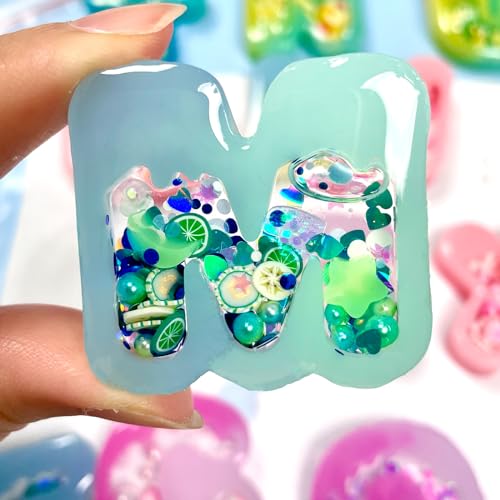 FUNSHOWCASE Alphabet Resin Shaker Molds Kawaii Keychain Charm Set Pack of 58 Silicone Trays Seal Films Precision Tip Applicator Bottle Kit Bundle - color: Alphabet Craft Pack of 58