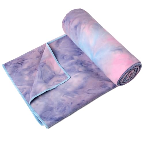 Eunzel Hot Yoga Towel Non Slip Yoga Mat Towel Non-Slip Sweat Absorbent Microfiber Towel for Hot Yoga, Pilates and Workout 72" x 26.5", Purple & Blue - color: Purple & Blue