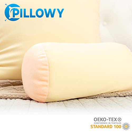 Microbead Bolster Neck Roll Pillow, 14x8 in Cylinder Tube, Off White Cream | Silky feel fabric helps prevent wrinkles & hair breakage; feather-light beads gently cushion head & shoulders as you rest - color: Off White Cream