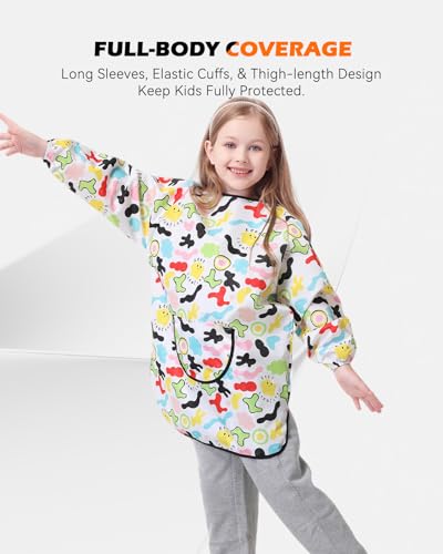 Kids Art Smock for Painting-Waterproof Long Sleeve Smocks for Kids with Full Arm Protection, Adjustable Tie-Back ArtistSmock for Girls & Boys Painting Apron for Arts, Crafts, Cooking-8-4. - color: Twinkle Tracks, size: XXXL for Age 8-14
