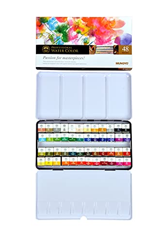 Mungyo Professional Half Pan Size Water Colors Set in Tin Case/Integral Mixing Palette in The lid (48 Colors) - color: 48 Colors