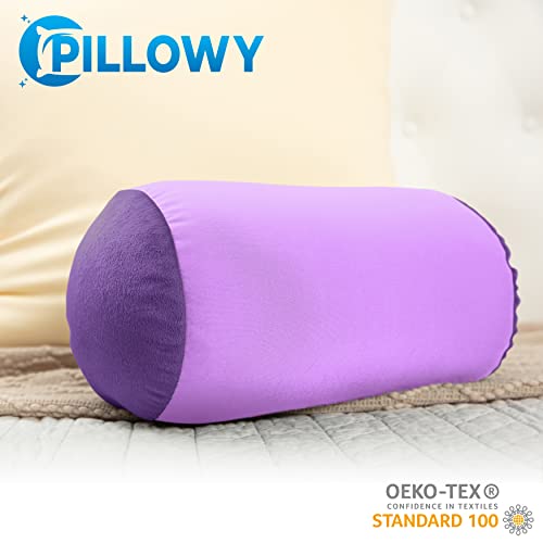 Microbead Bolster Neck Roll Pillow, 14x8 in Cylinder Tube, Pale Purple | Silky feel fabric helps prevent wrinkles & hair breakage; feather-light beads gently cushion head & shoulders as you rest - color: Pale Purple