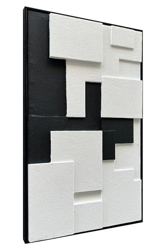 NANKAI Art Hand-Painted Black and White Thick Texture Abstract Art Contemporary Minimalist Art Oil Painting Home Office Wall Decoration Painting 36x24 inches (with Solid Wood Exterior Frame) - color: Nkhb290