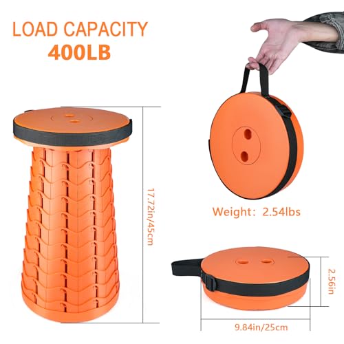 Boreeman Upgraded Folding Stool Lightweight Yet More Sturdy with Load Capacity 400lbs Portable Collapsible Stool for Camping Fishing Hiking BBQ (All Orange) - color: All Orange