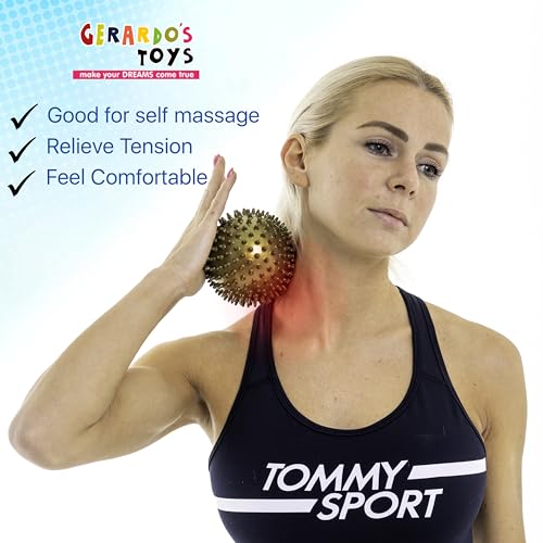 GERARDO'S Spiky Massage Ball Set: Includes 1 Large 10 cm + 3 Small 7 cm Balls - for Deep Tissue Back, Foot, Leg, Hand Muscle Massages - Self Therapy Use Specific - Transport/Store in Linen Bag